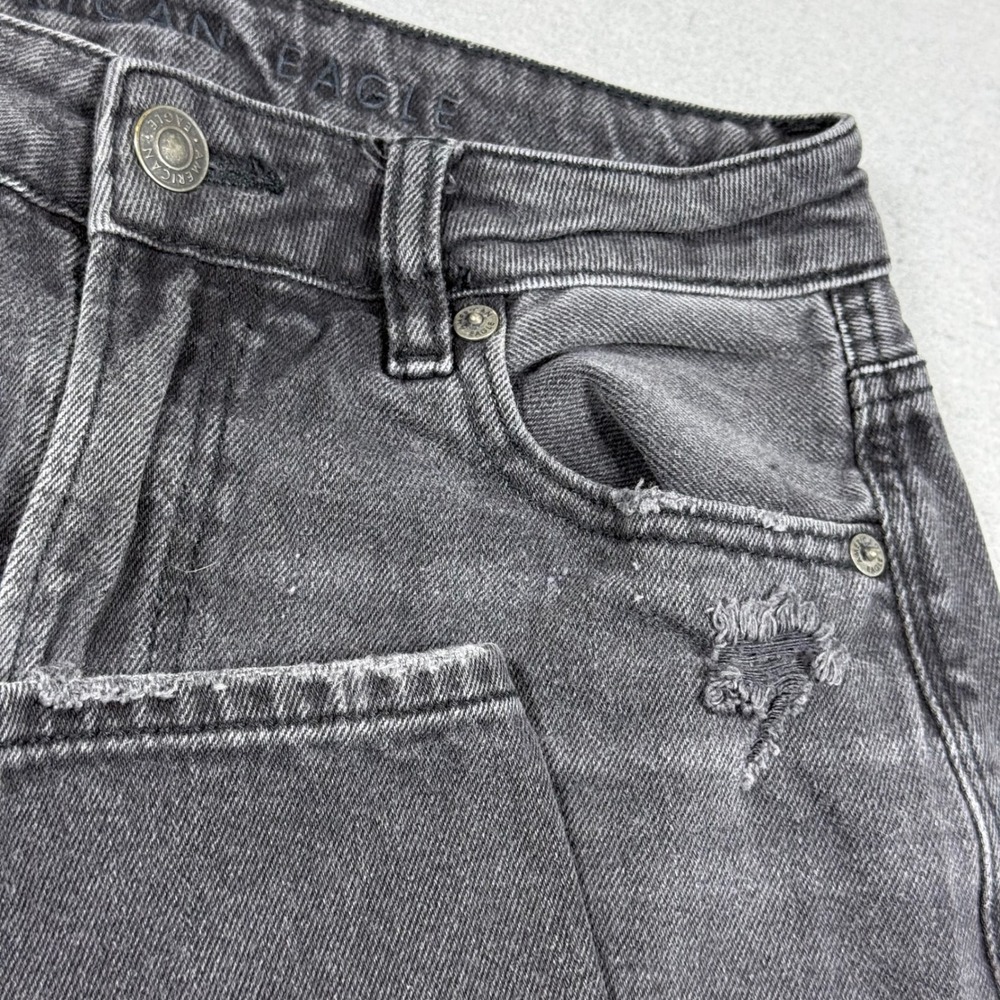 American Eagle Mom Jeans Black Distressed High Waisted Denim Pants Womens 00 Reg
